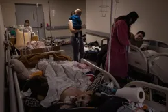 Mothers attend to their children