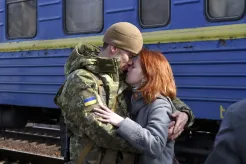 A couple embraces